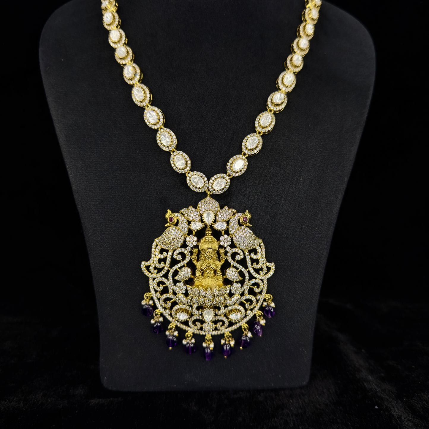 Peacock Victorian Necklace Set with Laxmi Devi motif