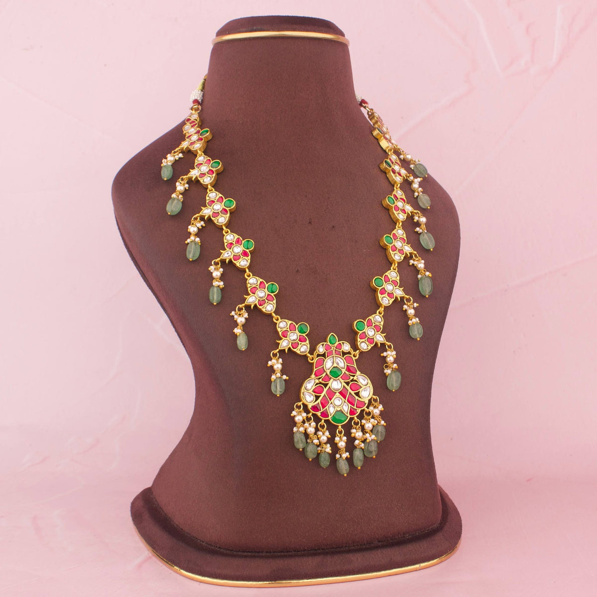 Designer 2-in-1 Jadau Kundan Necklace With Emerald Drops