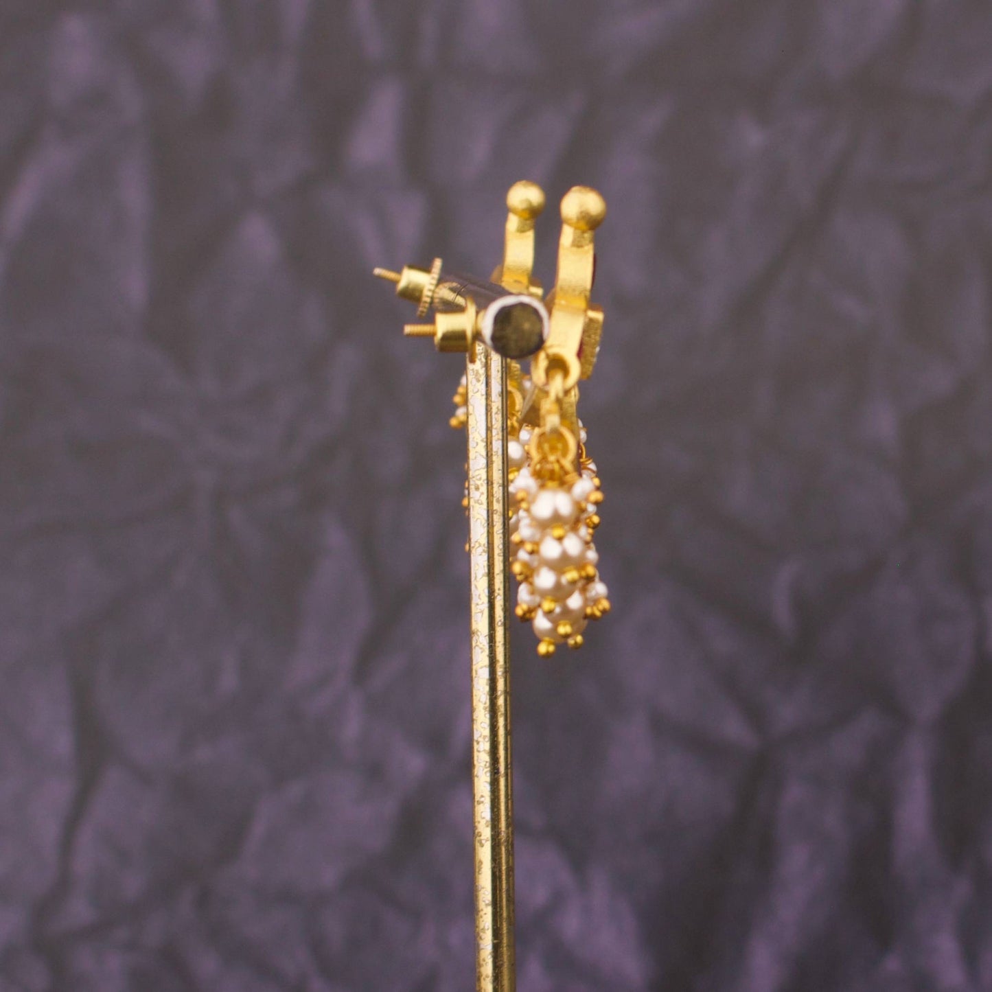 Sleek Jadau Kundan Chandbali Earrings With Swarovski Pearl Hangings