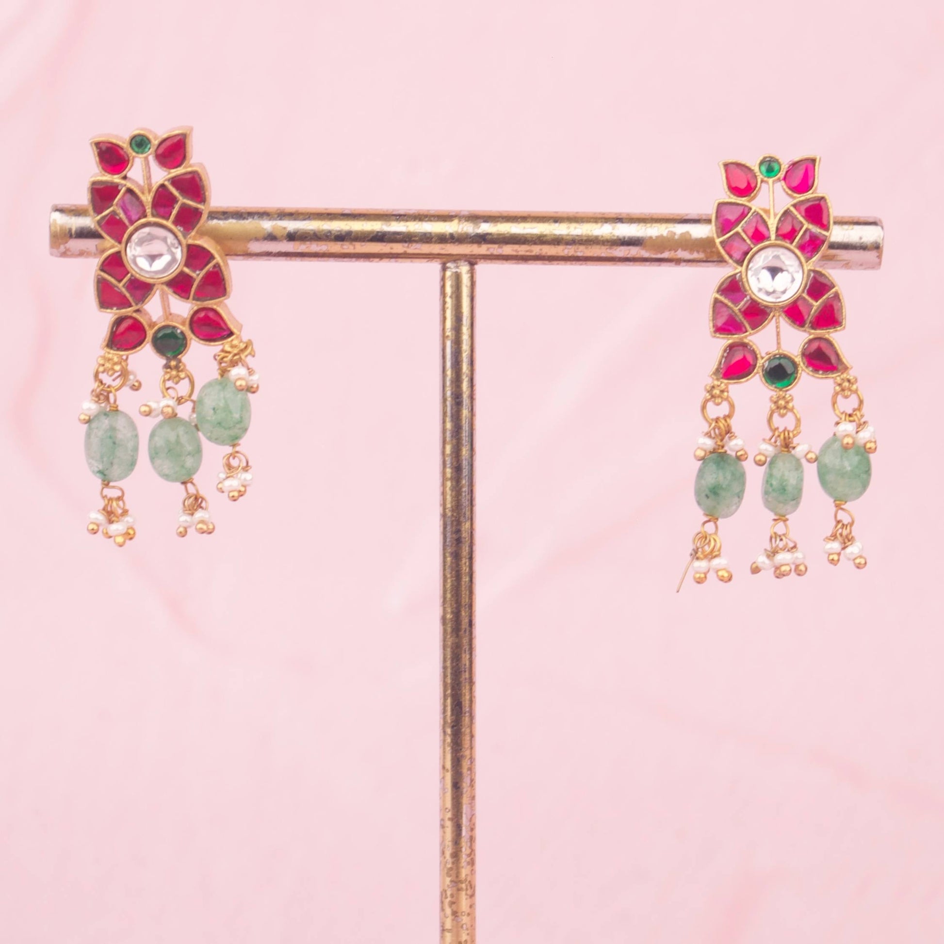 Backing & Workmanship Detail of Refined Multi Colored Jadau Kundan Necklace With Matching Earrings | Dulhan Jewels