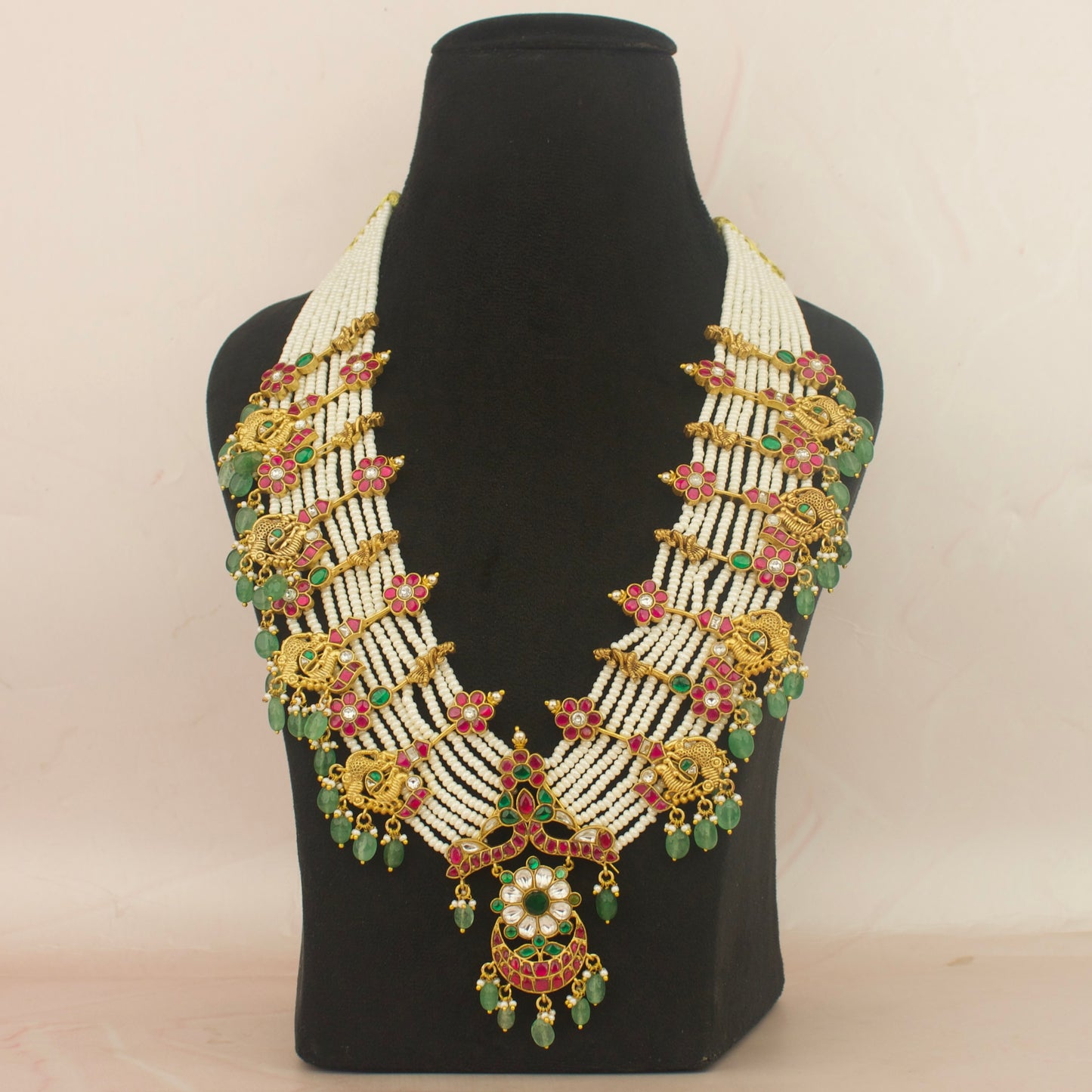 Exclusive Jadau Kundan Beads Rani Haar With Peacock Floral Nakshi Design