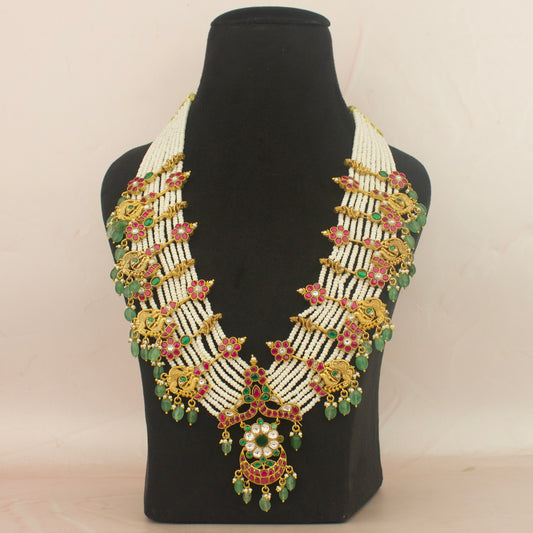 Exclusive Jadau Kundan Beads Rani Haar With Peacock Floral Nakshi Design