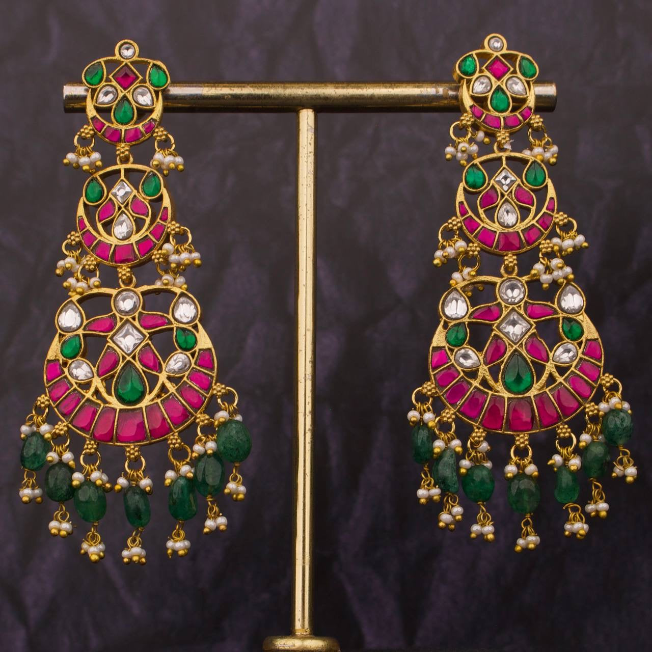 Bridal Jadau Kundan Hanging Earrings With Beads Hangings