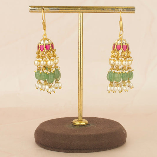 Regal Jadau Kundan Hook Style Jhumki Earrings