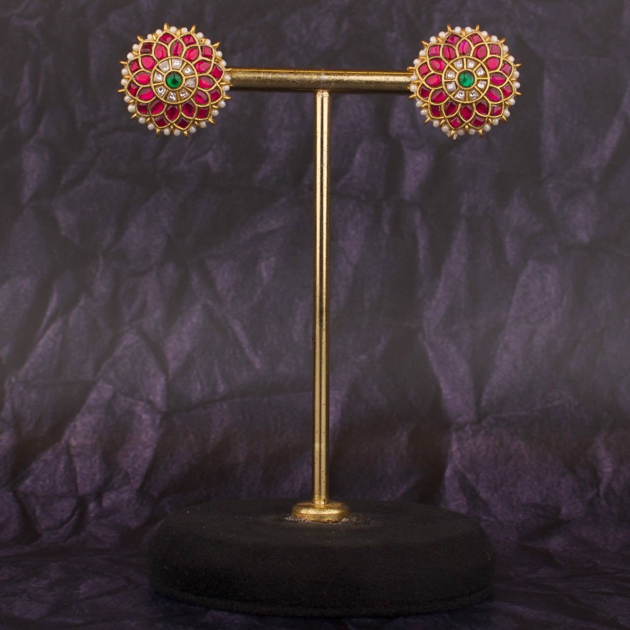 Circular Floral Studded Jadau Kundan Earrings