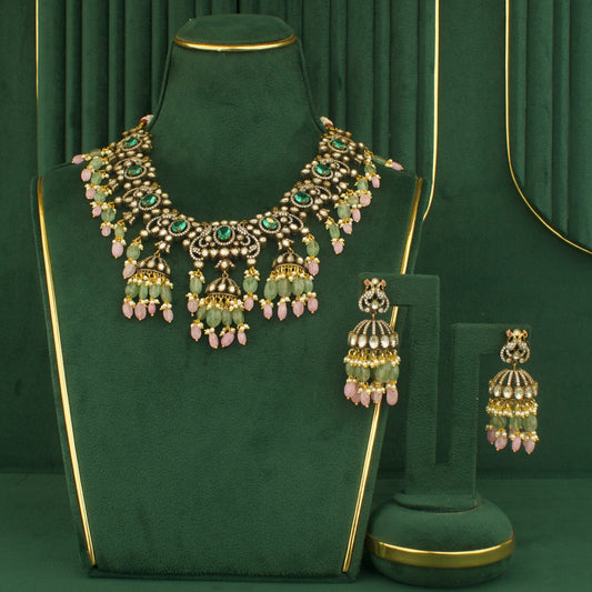 Bridal Fusion Kundan & Polki Victorian Necklace With Matching Earrings