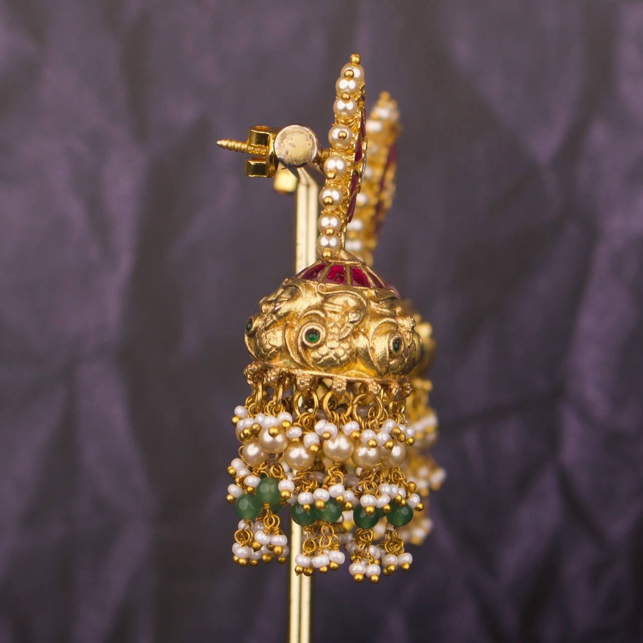 Nakshi x Jadau Kundan Jhumki with Green Beads