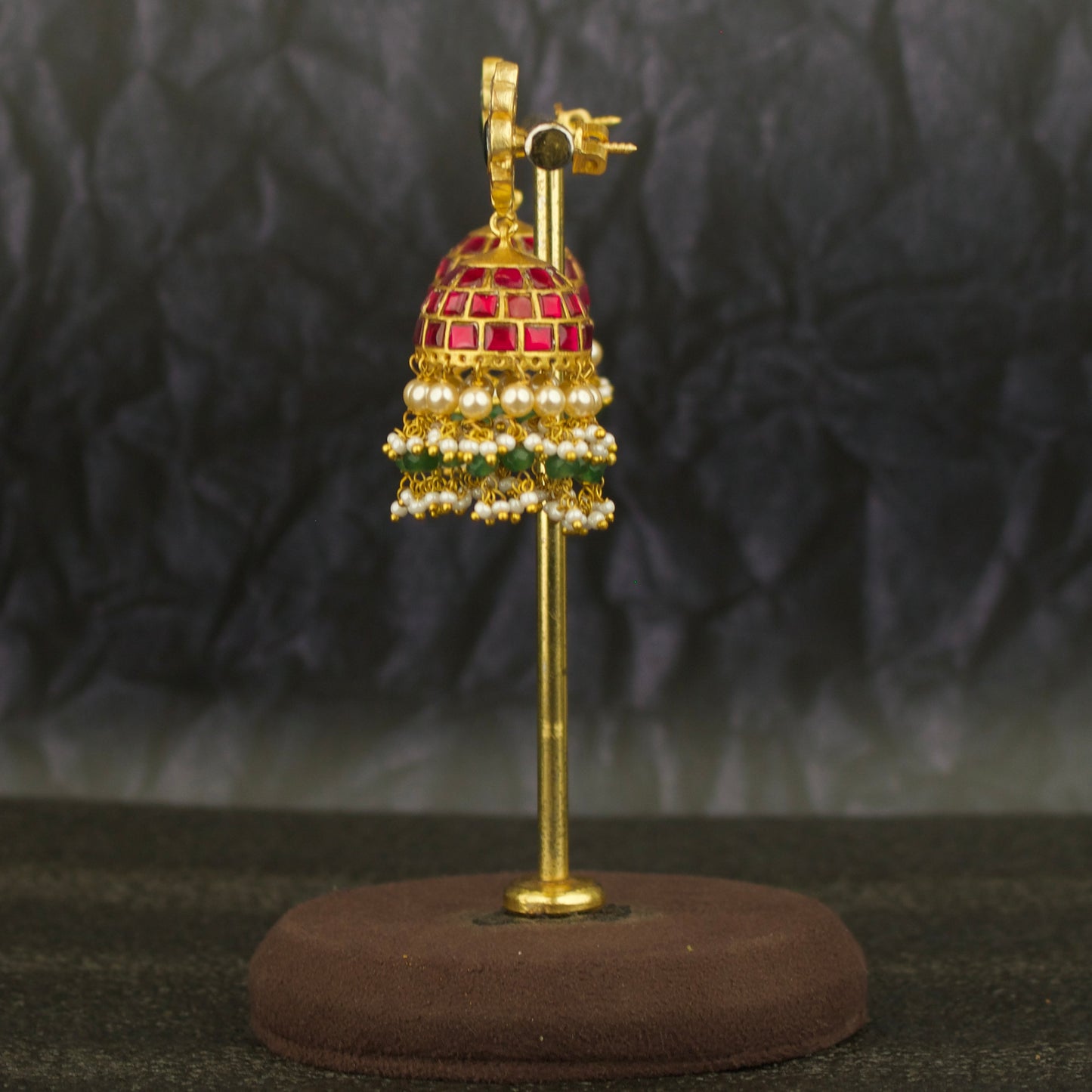 Gold Style Jadau Kundan Jhumki Earrings With Guttapusalu Hangings