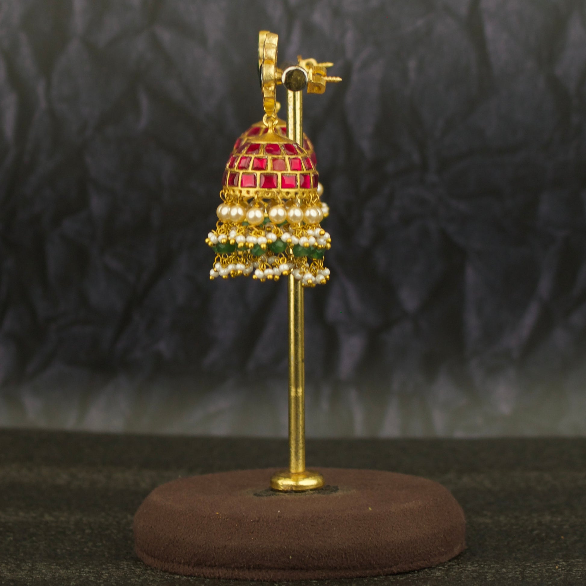 Gold Style Jadau Kundan Jhumki Earrings With Guttapusalu Hangings