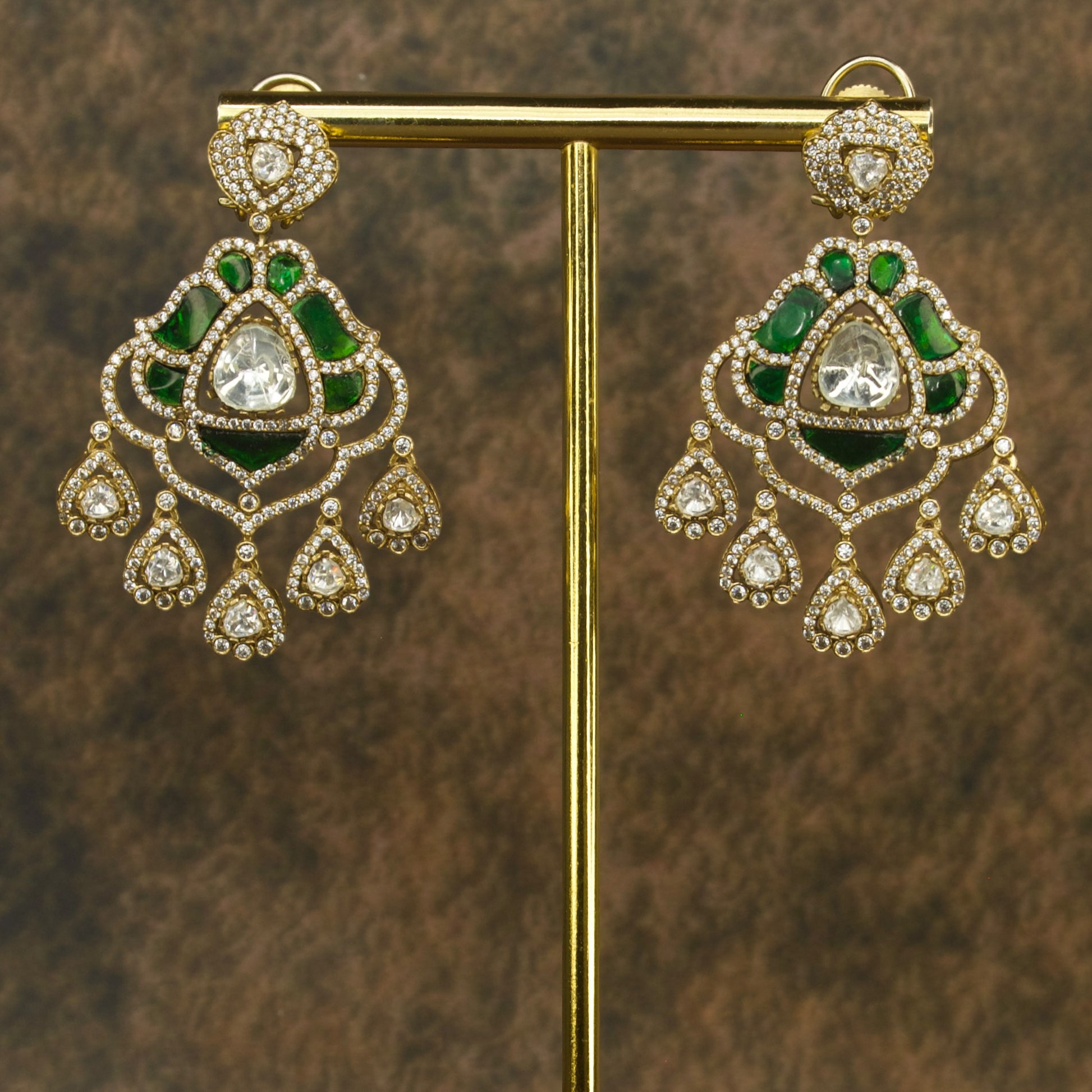 Regal Victorian Polki Chandbali Earrings in Vibrant Hues with high quality victorian finish