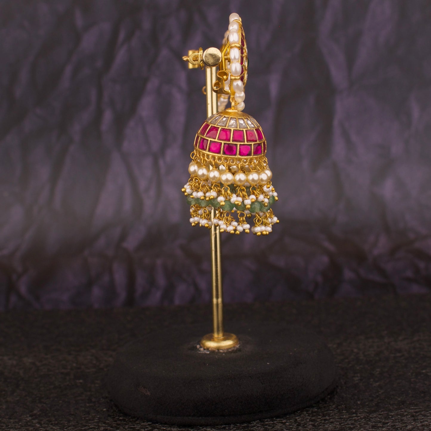 South-Indian Gold Style Jadau Kundan Jhumki Earrings
