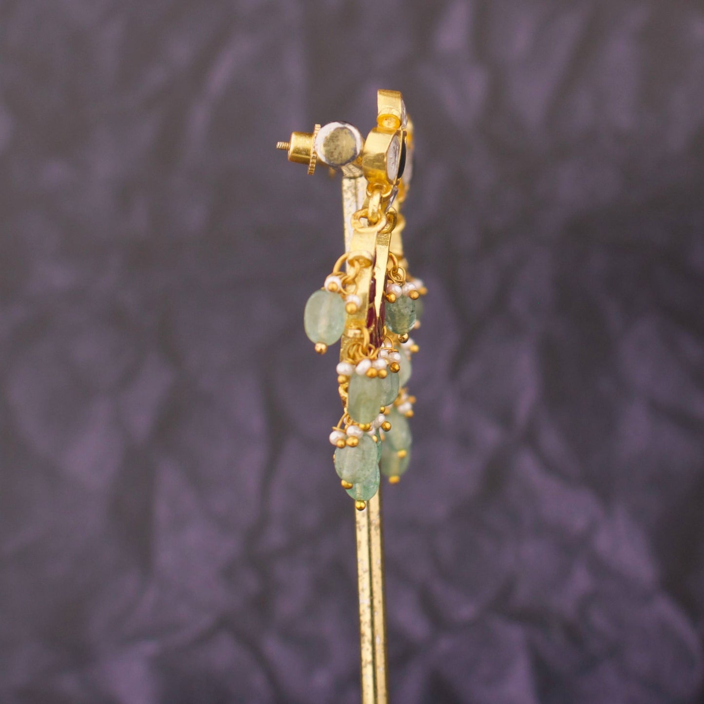 Floral Studded Sleek Jadau Kundan Chandbali Hanging Earrings