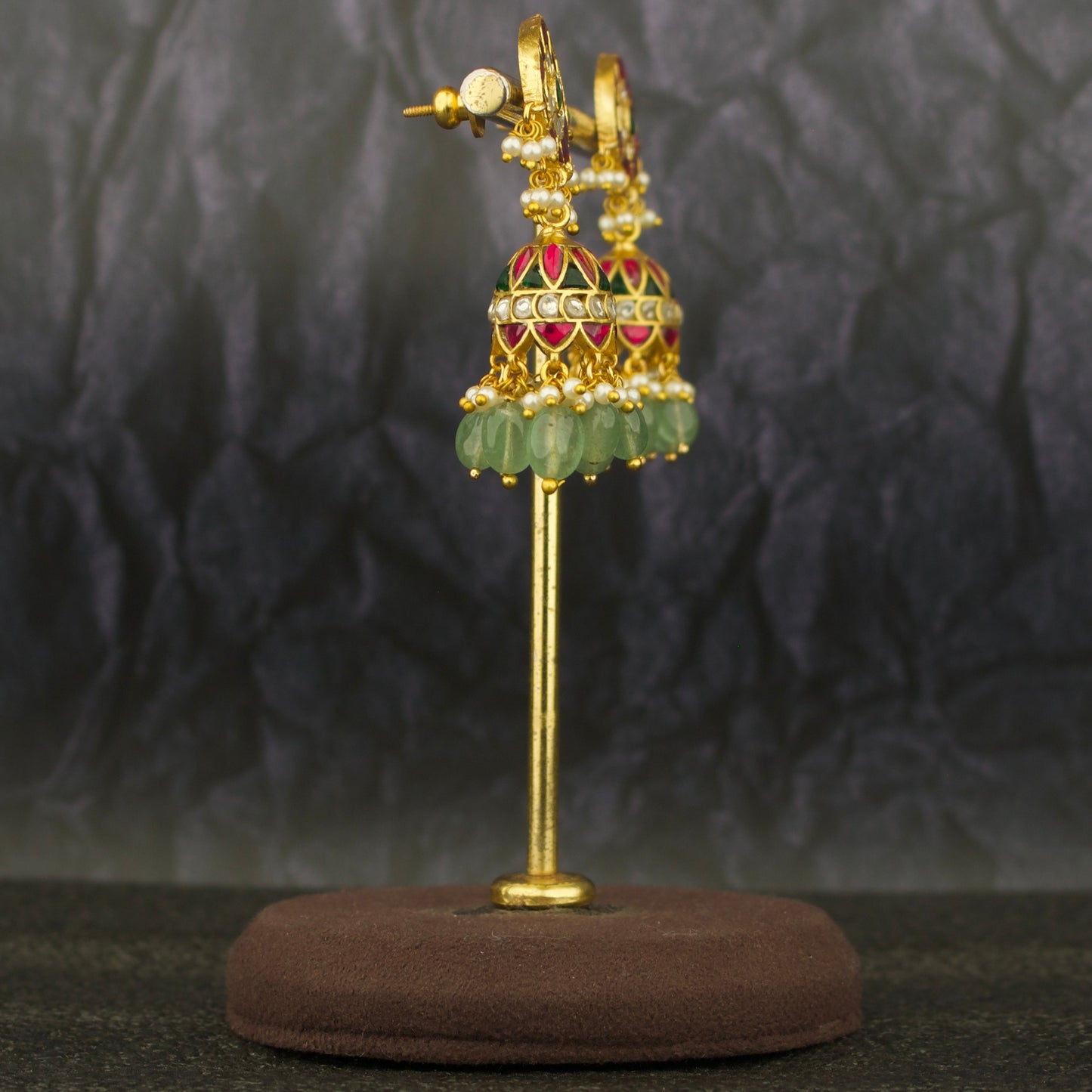 Alluring Floral Studded Jadau Kundan Jhumki Earrings With Beads Droplet