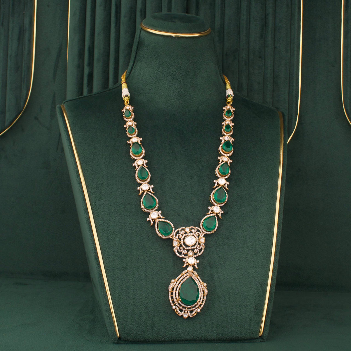 Radiant Victorian Necklace Set With Matching Earrings Styling Angle View 12 - Dulhan Jewels