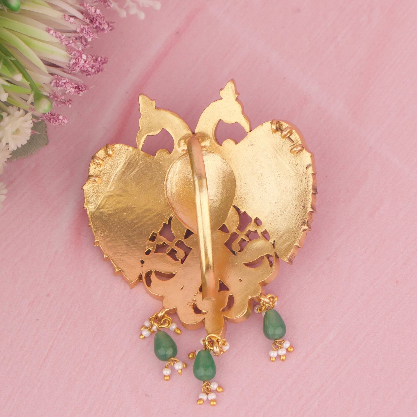 Gold Style Gandaberunda Locket In Jadau Kundan