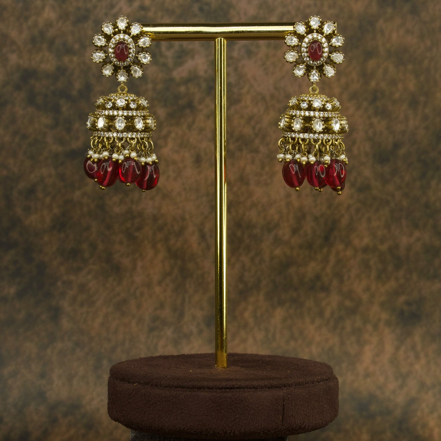 Floral Victorian finish polki Jhumkas