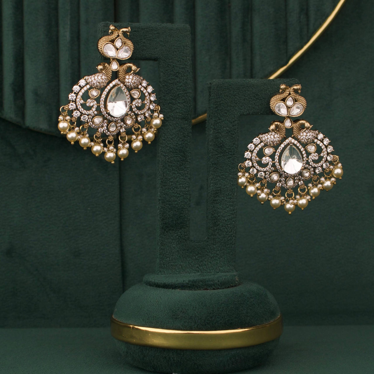 Handcrafted detail view of Grand Layered Victorian Polki Set With Matching Earrings jewelry piece