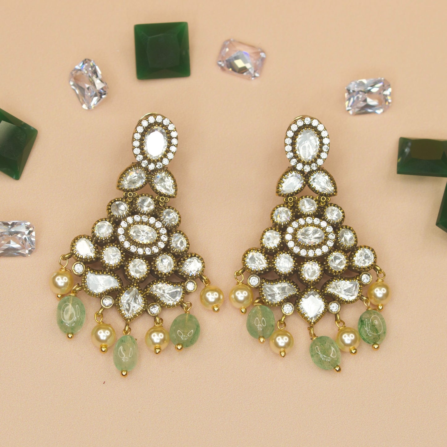 Polki Victorian Earrings with Pearls