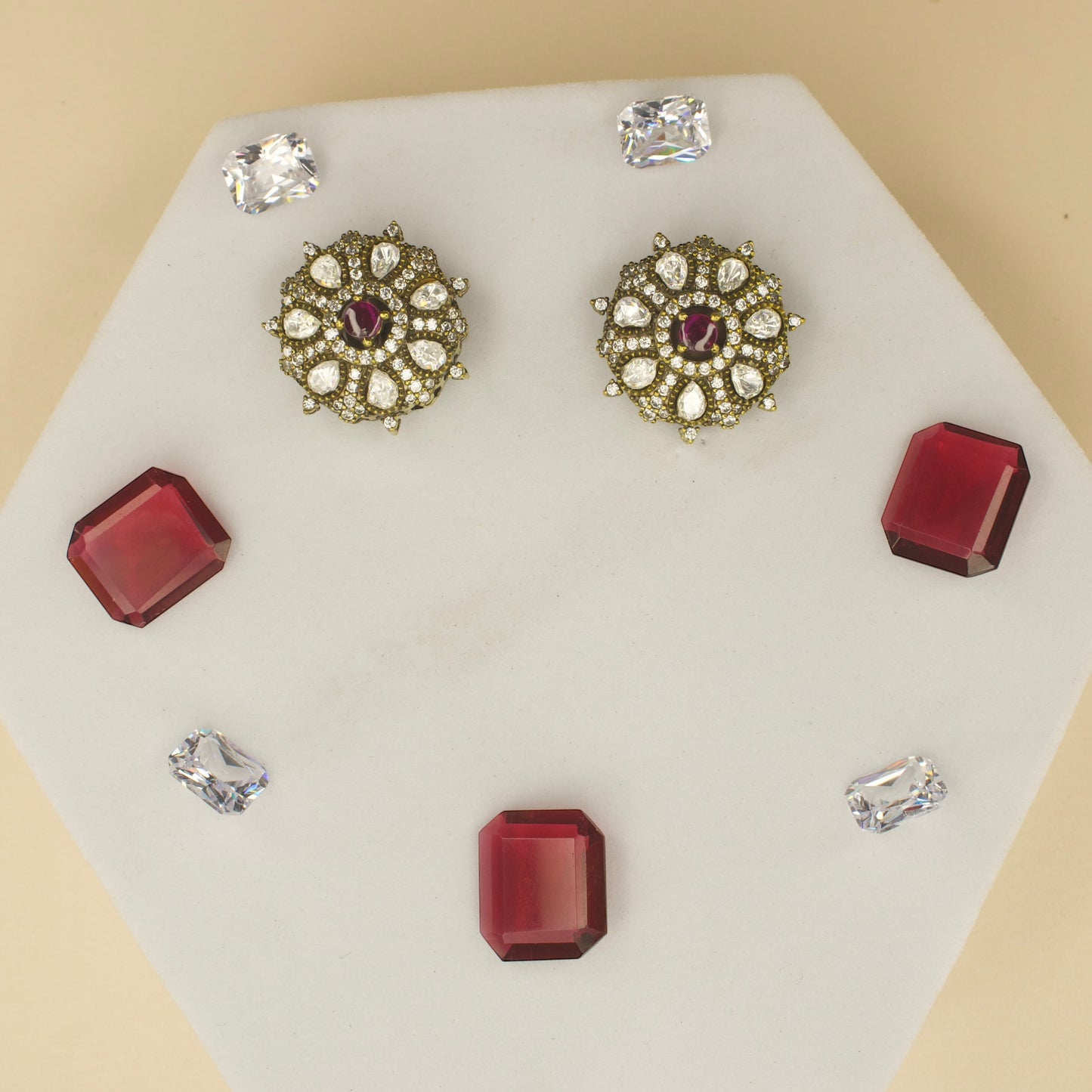 Ruby Victorian finish polki stud earrings with high quality Victorian finish