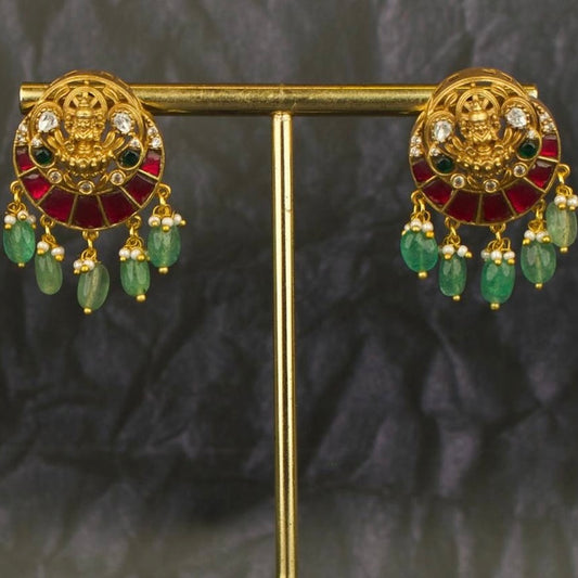 Divine Laxmi Devi Nakshi Kundan Stud Earrings - DULHAN JEWELS