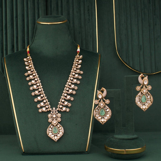 Regal Peacock Polki Necklace Set With Earrings