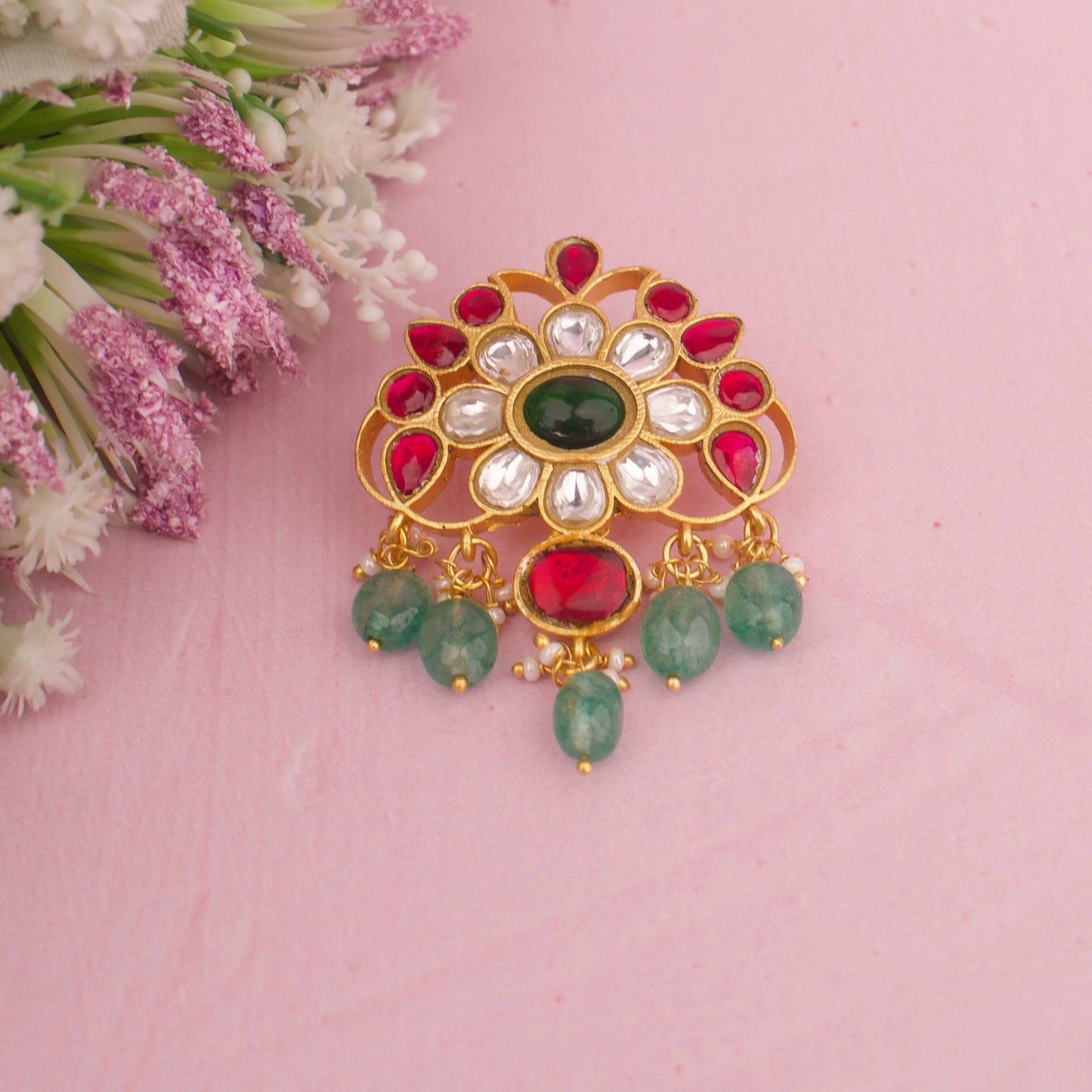 Mini Jadau Kundan Locket With Beads Hanging