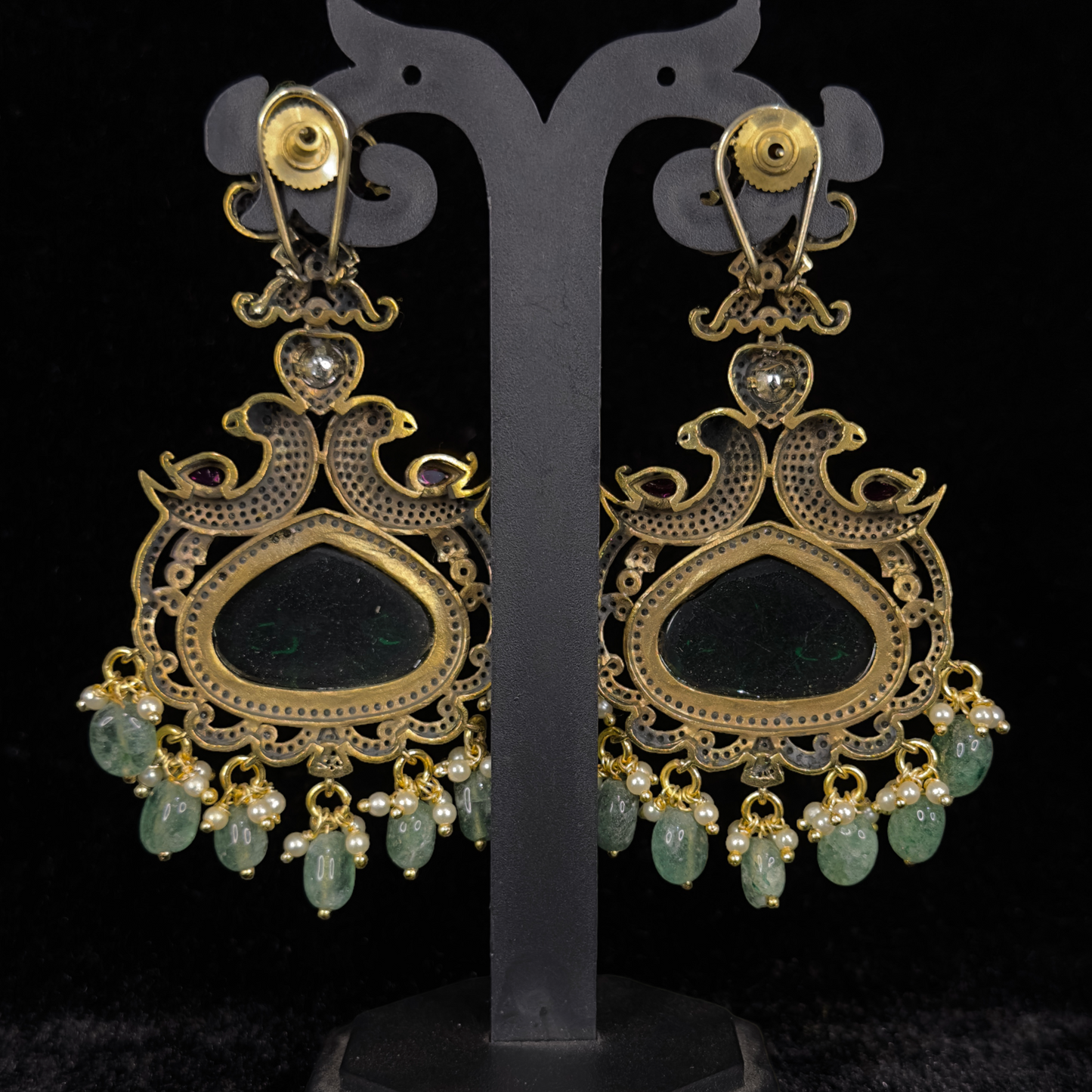 Diamond look Victorian Peacock Chandbali earrings