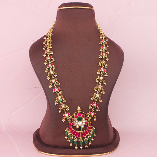 Unique Jadau Kundan Lotus Chain Long Necklace