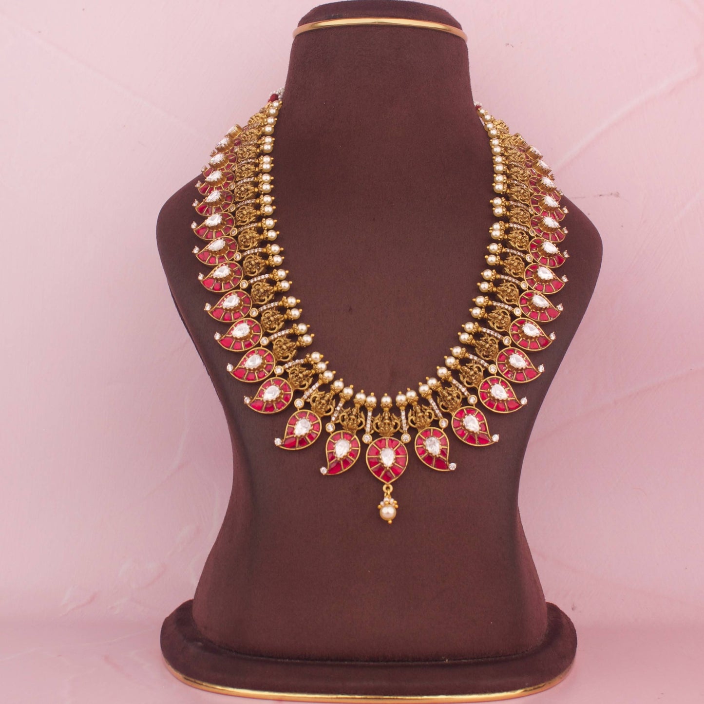 Antique Gold Jadau Kundan Mango Necklace With Matching Jhumki