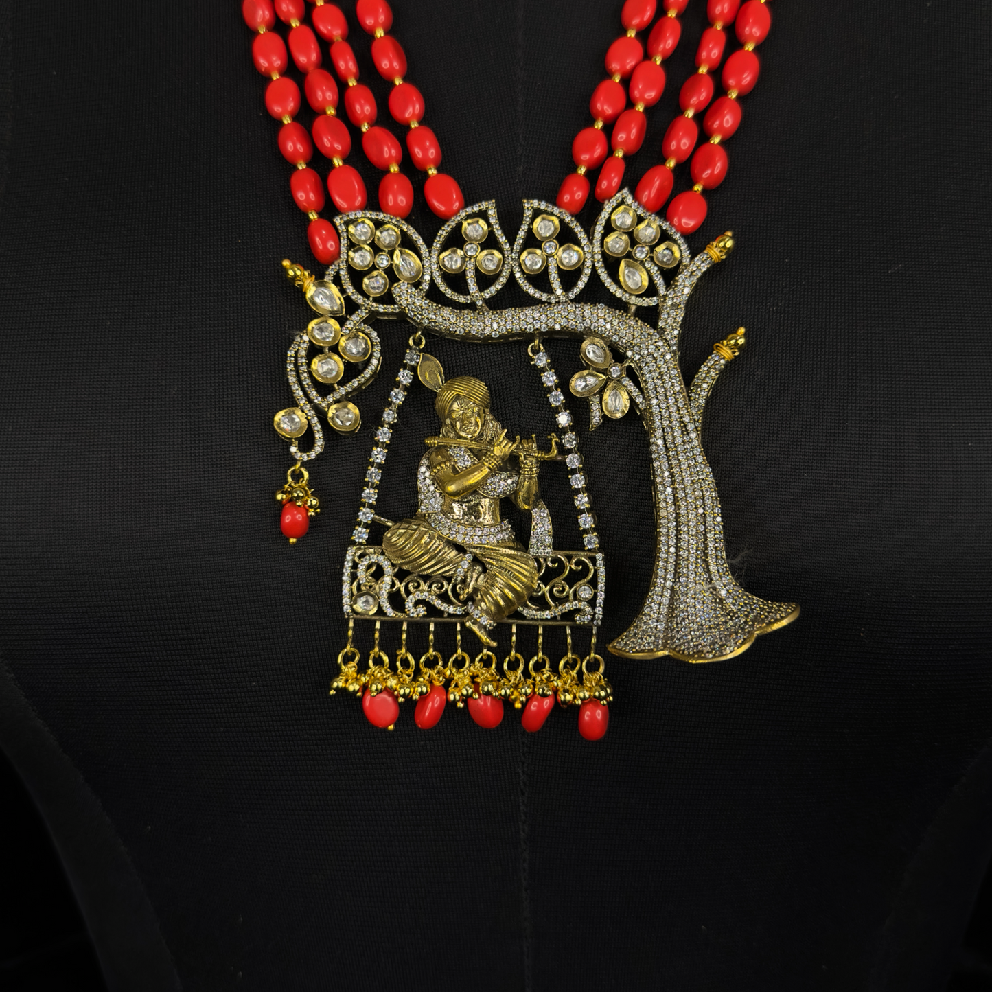 Coral Krishna Ji Victorian Beads Jewellery Set