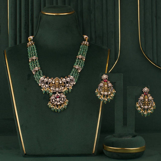 Gold Inspired Designer Lord Balaji beads Necklace Set With Matching Earrings