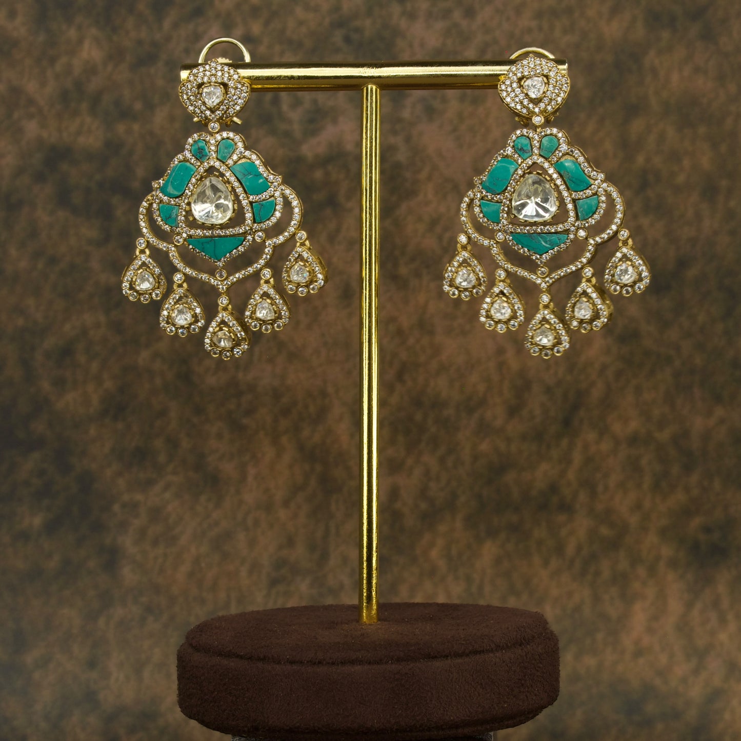 Regal Victorian Polki Chandbali Earrings in Vibrant Hues with high quality victorian finish