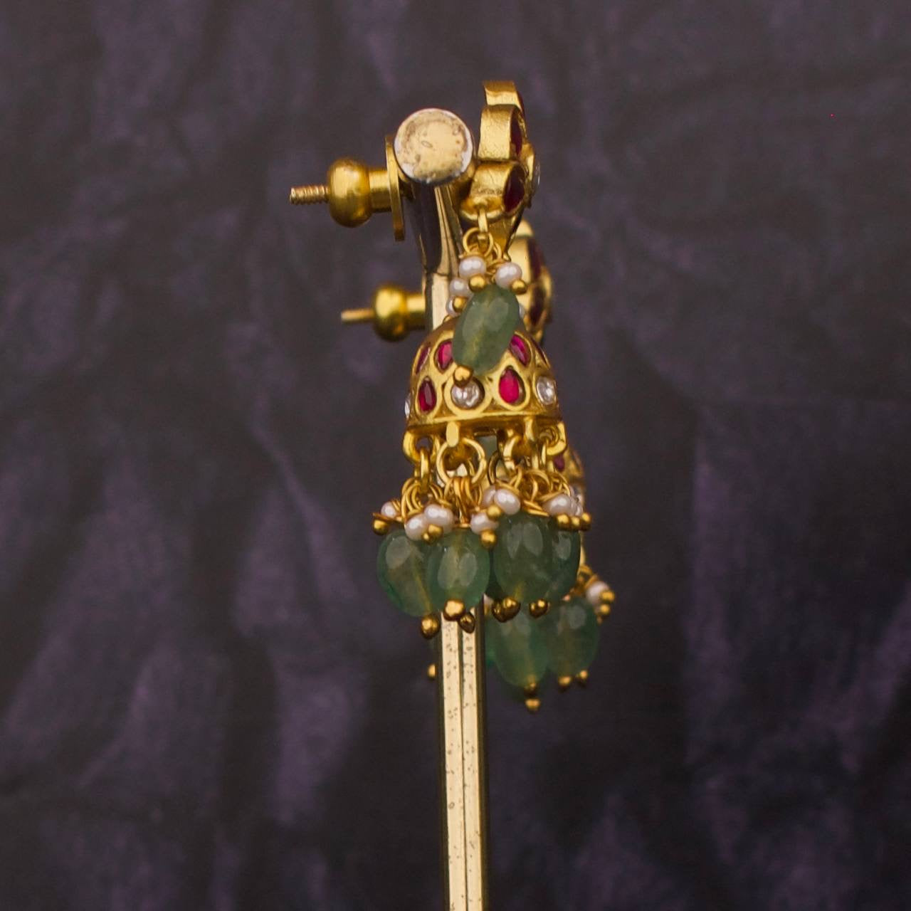 Floral Studded Sleek Jadau Kundan Jhumki Earrings