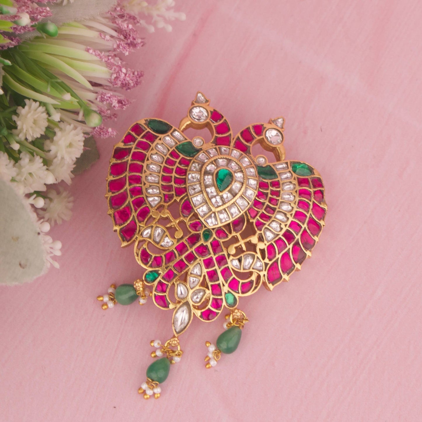 Gold Style Gandaberunda Locket In Jadau Kundan
