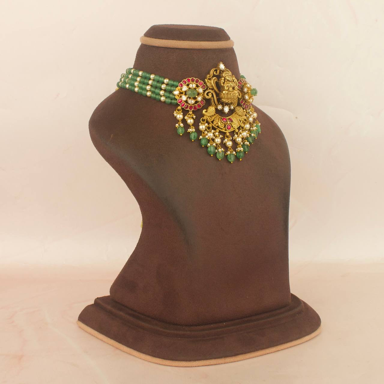 Divine Laxmi Devi Jadau Kundan Nakshi Choker With Matching Earrings