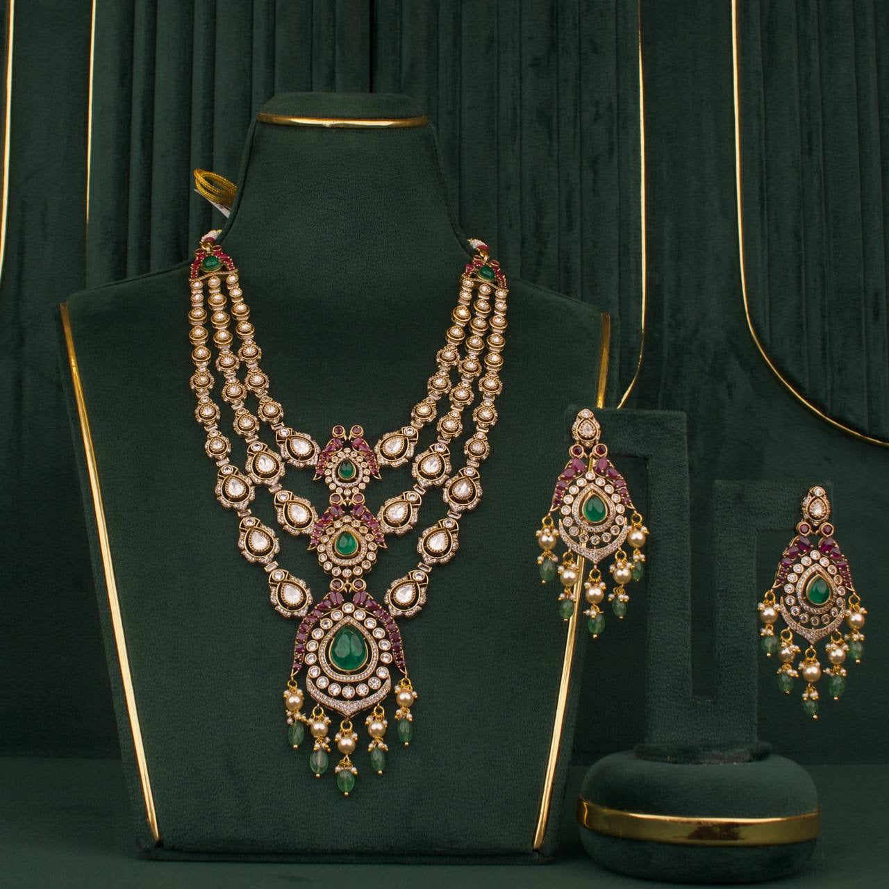 Bridal Step By Step Victorian Polki Haram Set With Matching Earrings