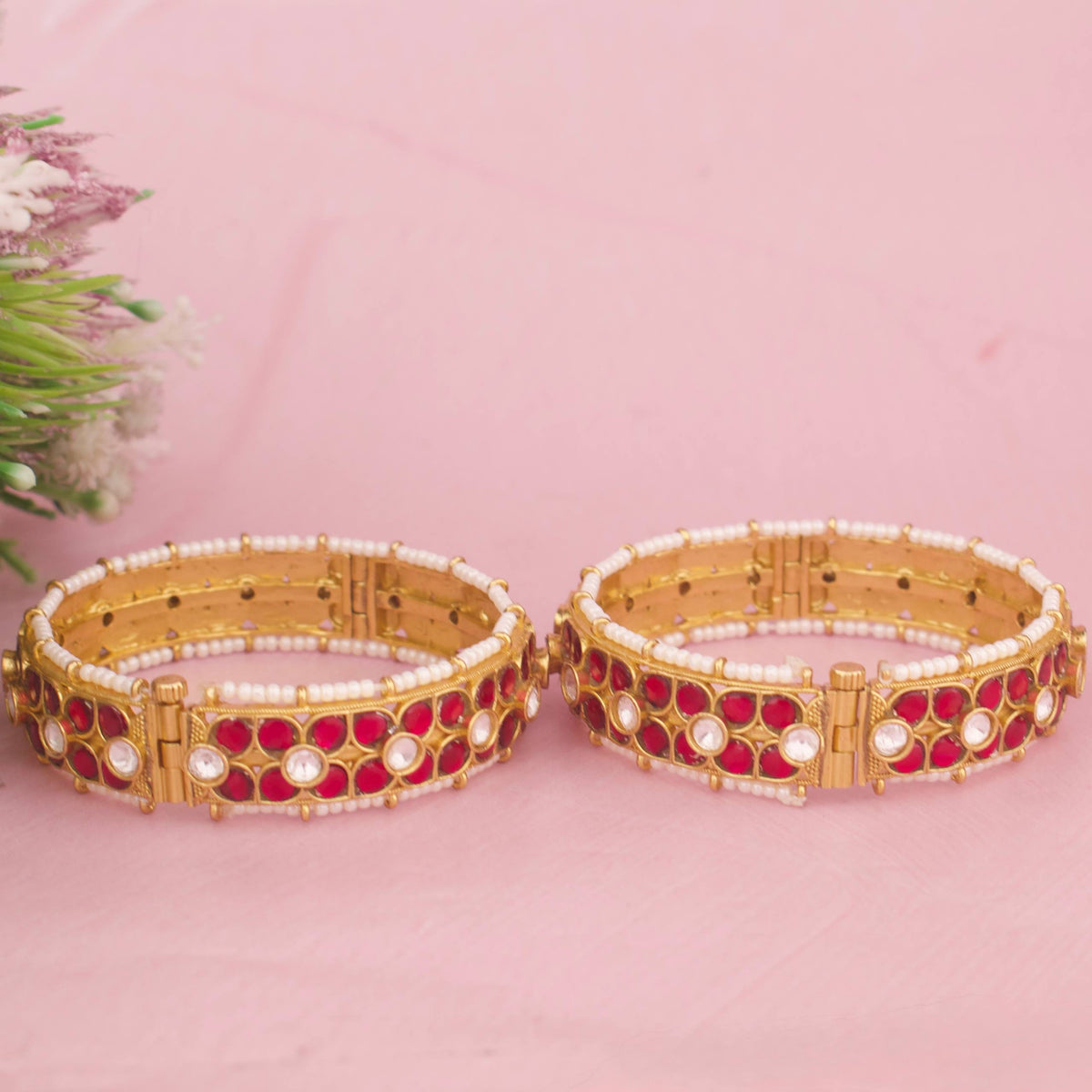 Gold Style Jadau Kundan Floral Bangles