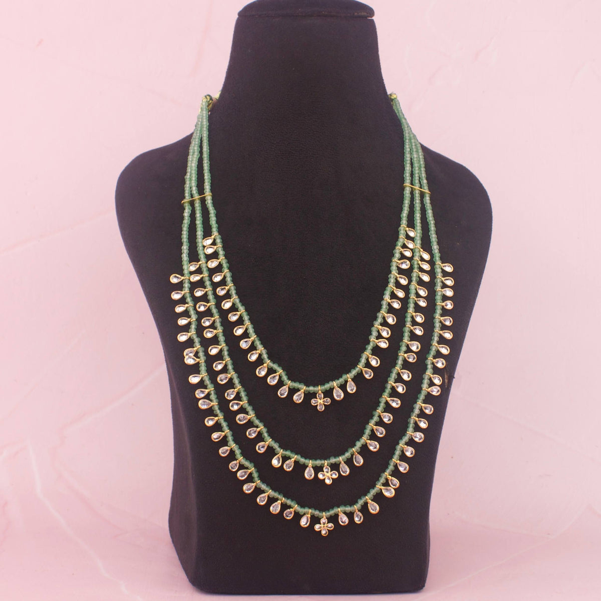 Elegant Multi Layer Bead Kundan Pearl Necklace - Handcrafted Indian Bridal Jewelry by Dulhan Jewels