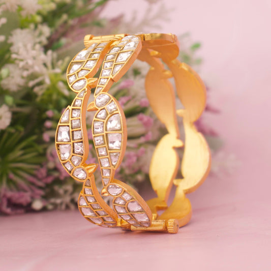 Premium Unique Jadau Kundan Sleek Bangles set worn Indian bridal fashion styling