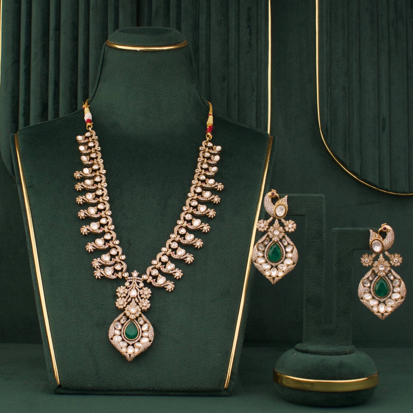 Regal Peacock Polki Necklace Set With Earrings