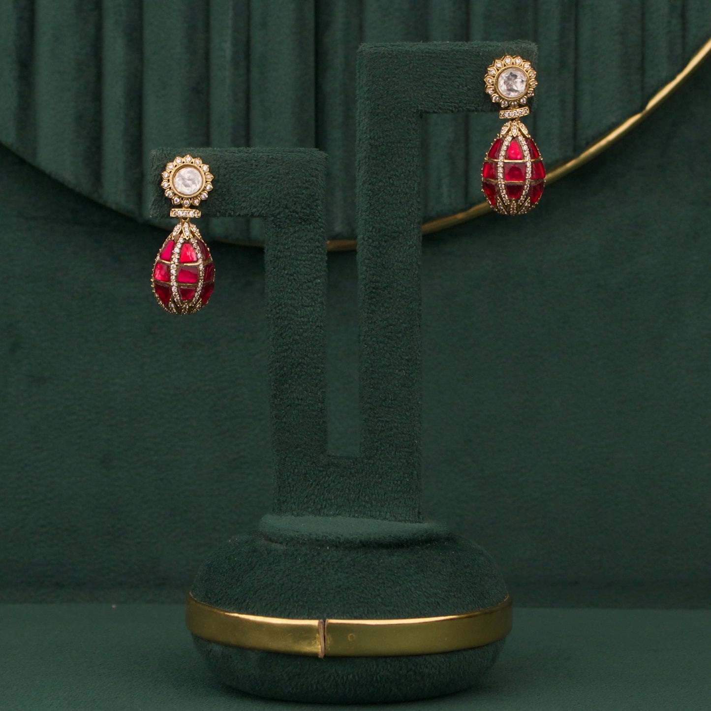 Designer Ruby Drop Earrings with CZ Detailing