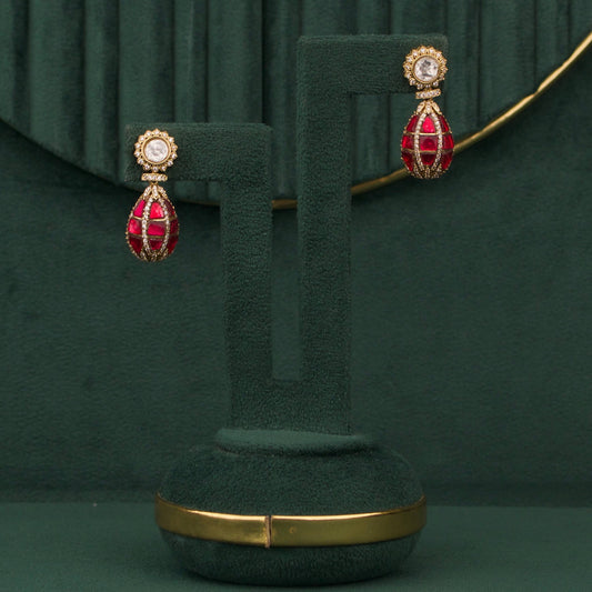 Designer Ruby Drop Earrings with CZ Detailing