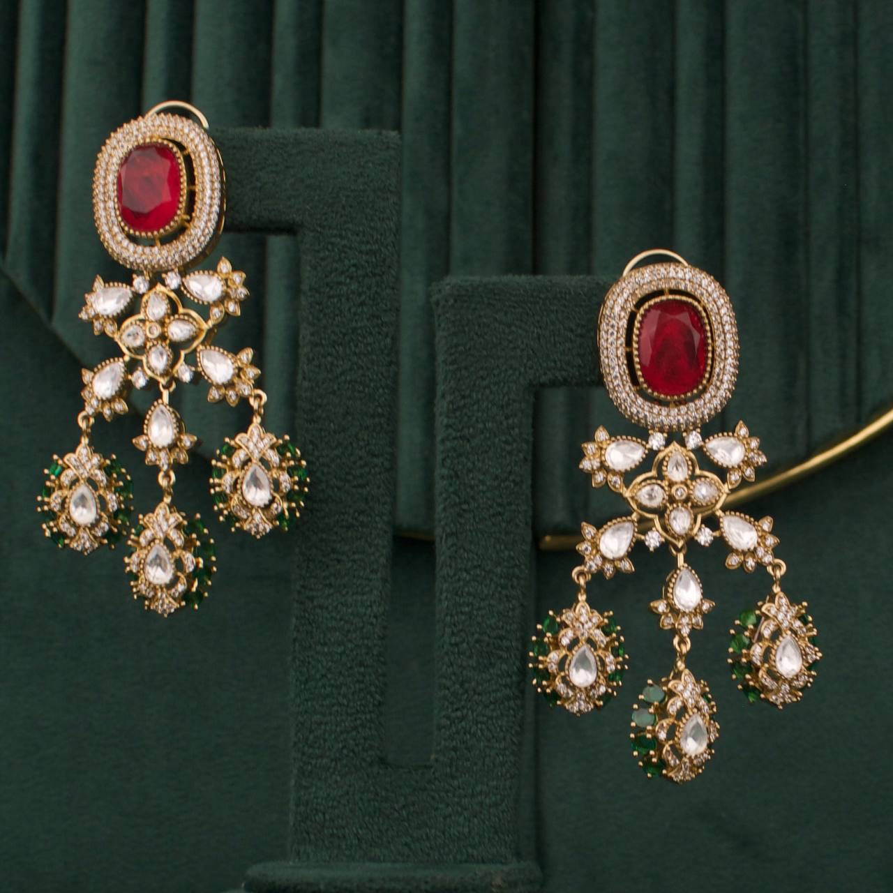 Western Victorian Moissanite Polki Hanging Earrings
