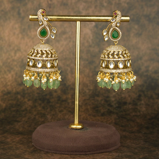 Majestic Victorian Jhumka Earrings with Elegant Peacock Motif