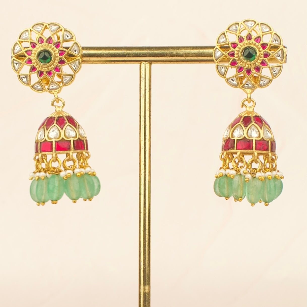 Circular Studded Jadau Kundan Jhumka Earrings