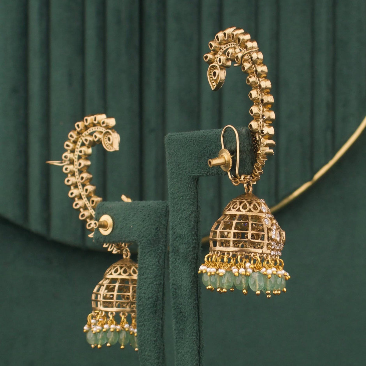 Polki Victorian Earcuff / Fullkaan Earrings With Emerald Drops