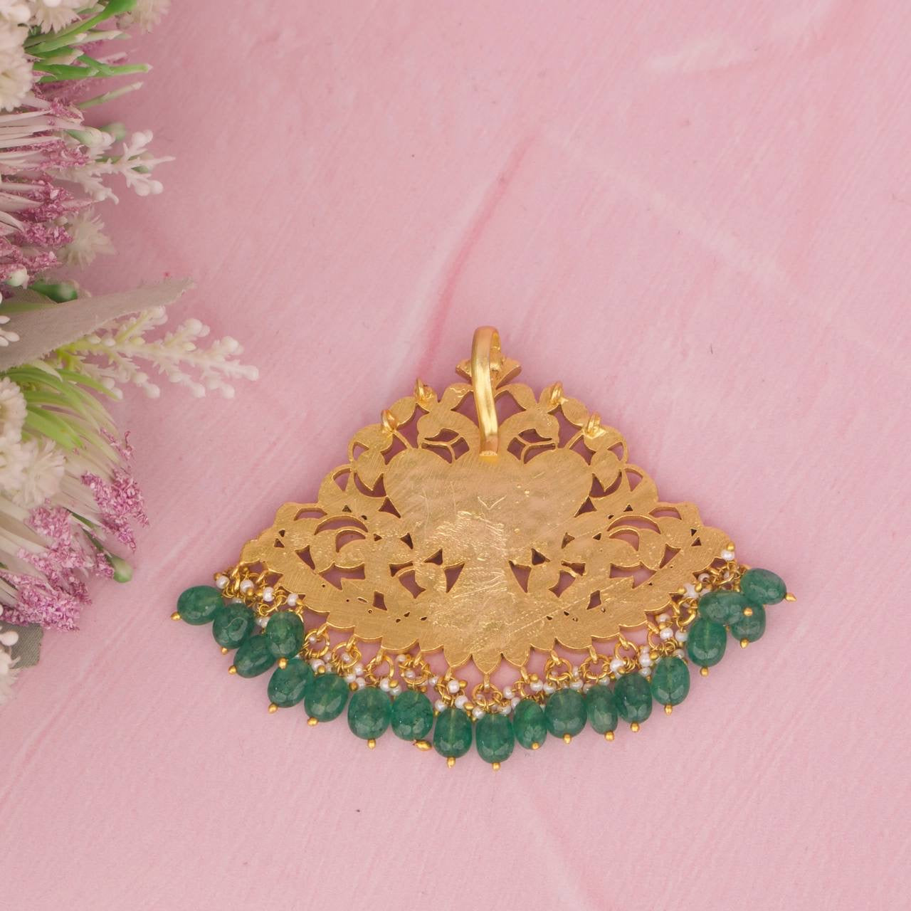 Real Gold Style White Jadau Kundan Stone Beads Hangings