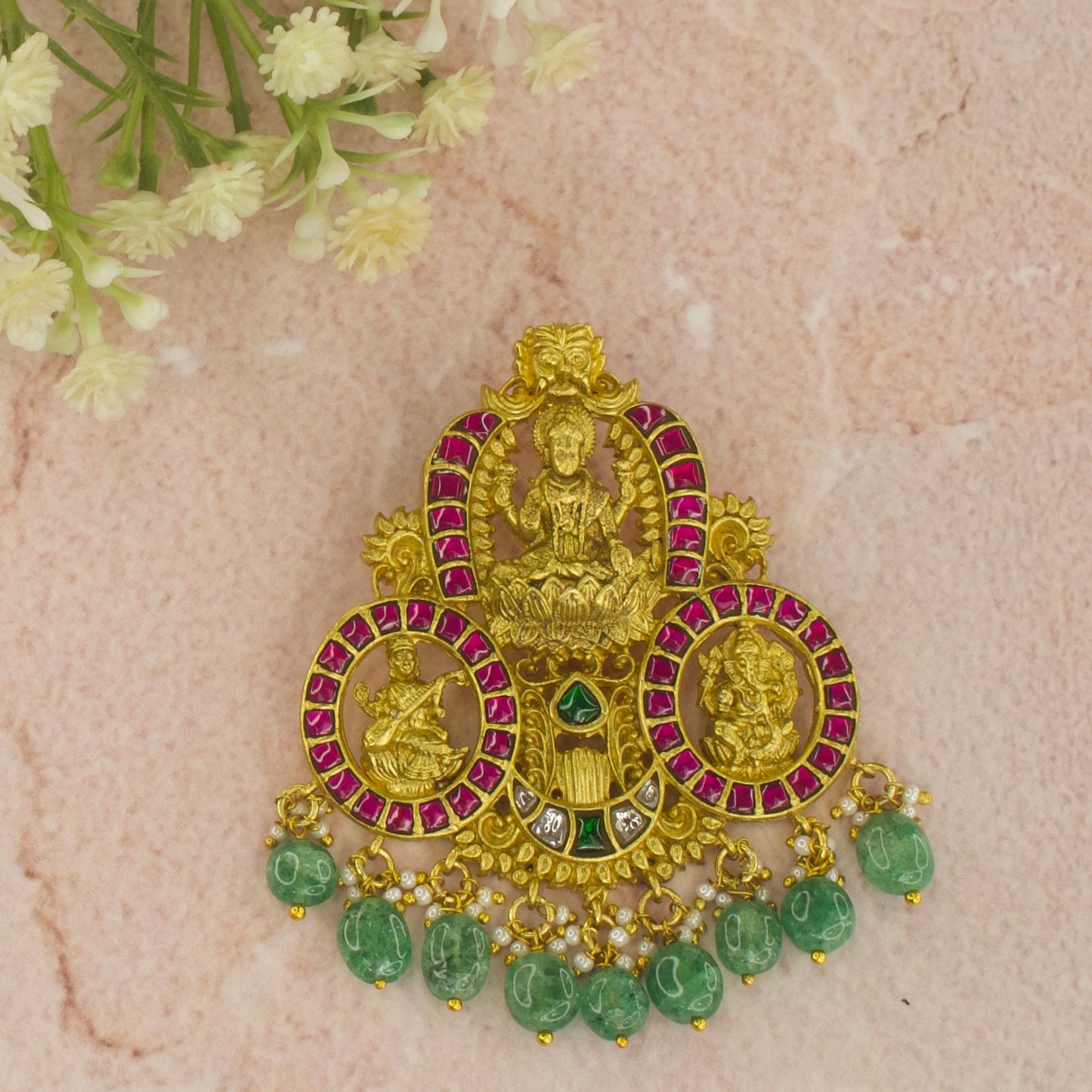 Divine Triple Deity Jadau Kundan Pendant