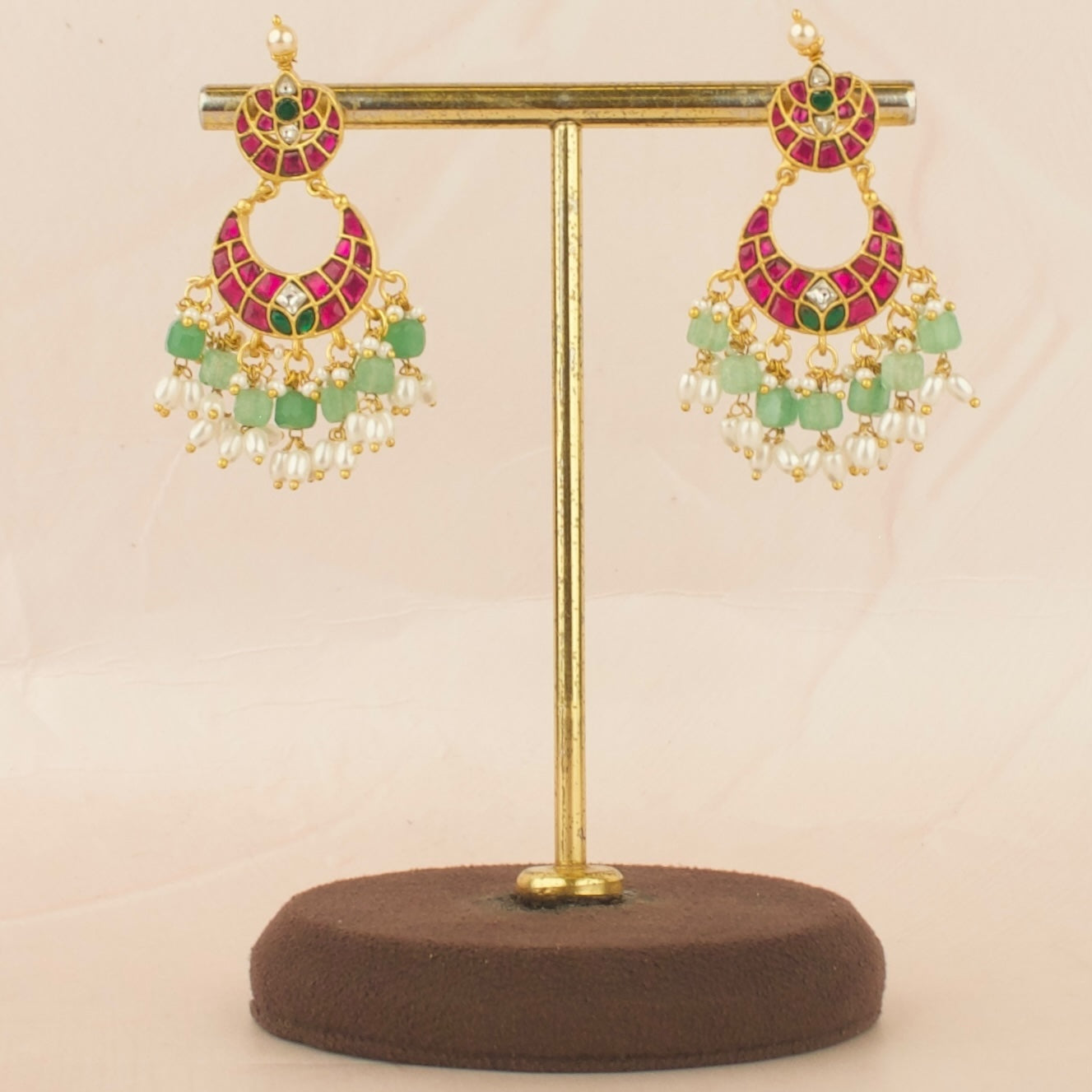 Floral Chandbali Design Studded Jadau Kundan Chandbali
