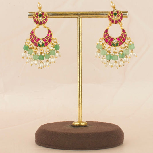Floral Chandbali Design Studded Jadau Kundan Chandbali